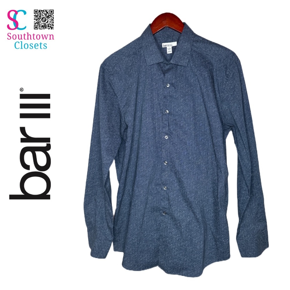 LIKE NEW!! Bar III Slim Fit Stretch Floral / Print Button Up Blue Dress Shirt